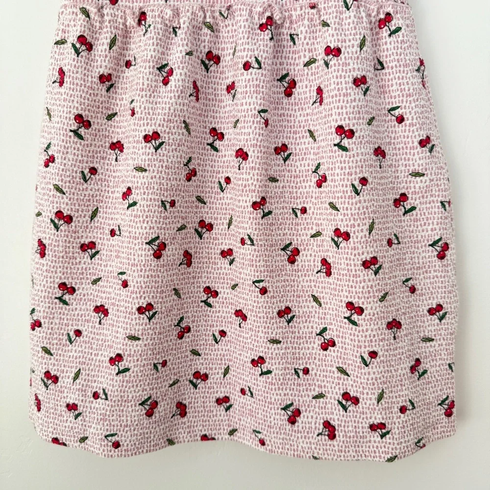 Zara Girls Cherry Print Dress Pink Red Elastic Waist Size 4–5